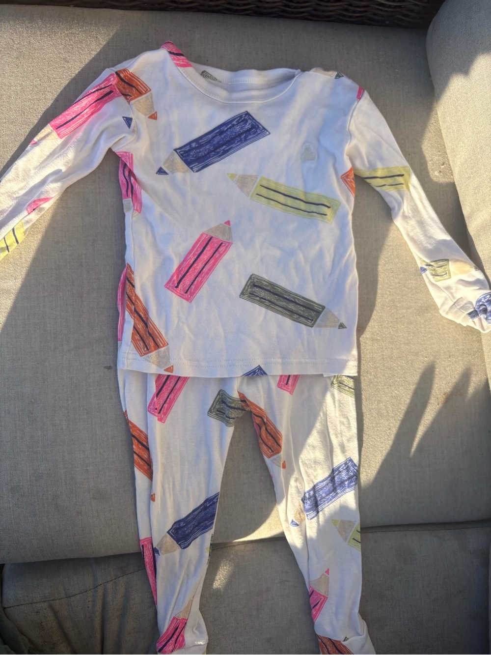 GAP snug fitting White Kids Pajama Set with Colorful Pencil Print